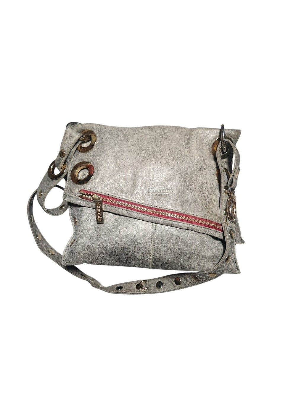 Hammitt Large Montana Leather Crossbody Shoulder Messenger Bag Gray Grey